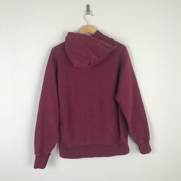 Vintage Retro Champion Reverse Weave Hoodie Sweatshirt Maroon Red Adult Large A5 - Picture 3 of 6